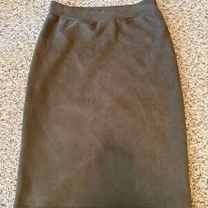 Faux suede olive green midi skirt